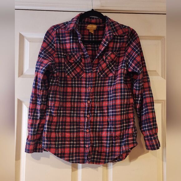 Tops - Blue Age blue and red plaid button up long sleeve shirt L